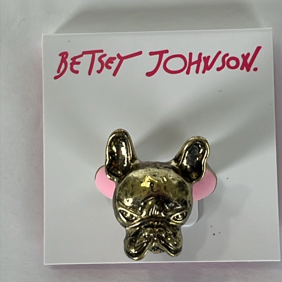Betsey Johnson Frenchie Dog Enamel Ring Adjustable Fit Pink Gold NWT - Picture 3 of 5